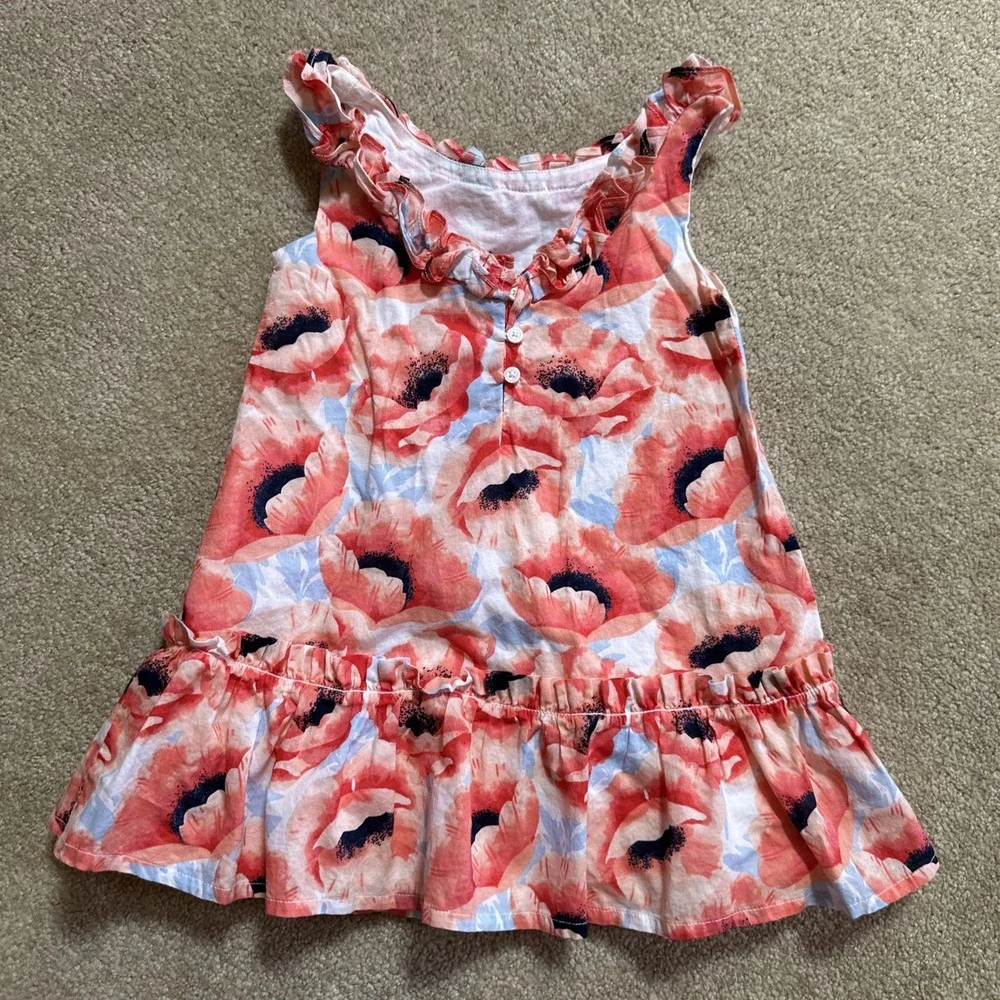 Janie and Jack Bright Mix Poppy Print Ruffle Dress Girls‎ Size 3 GUC